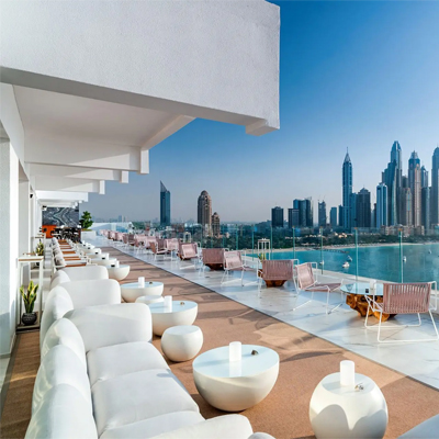 Rooftop lounge with stunning Dubai skyline